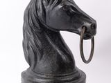 the head of a horse with a ring in it ' s mouth