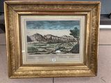 une vieille photo représentant un paysage avec des montagnes en arrière-plan