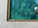 a painting of a man riding a wave on a surfboard