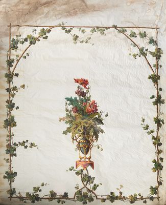 une photo d'un tableau représentant un vase orné de fleurs