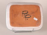a picture of a plate with the word $ painted on it