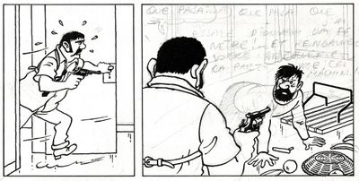 comic strip of a man playing a guitar and another man playing a guitar