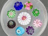 a plate with a lot of different colored flowers in it