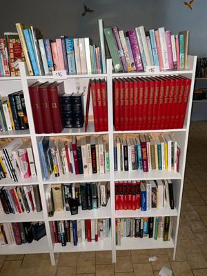 une étagère contenant de nombreux livres dans une pièce