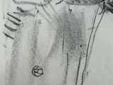 pencil drawing of a man with a baseball bat and glove