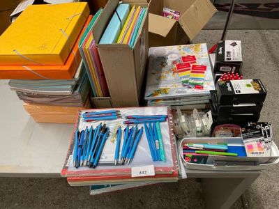 a table with a lot of office supplies on it