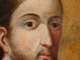 a painting of a man with long hair and a beard