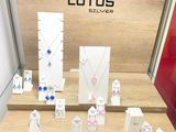 lottus silver jewelry display in a store with lots of different items