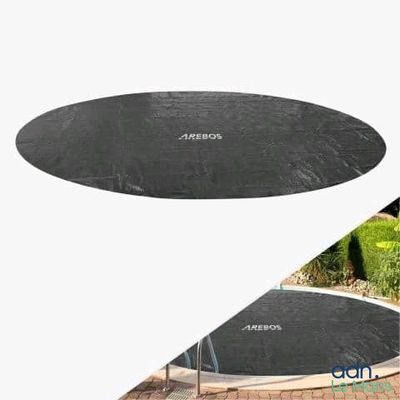 deux photos d'un trampoline noir et blanc dans un jardin