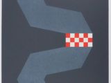 une image représentant une affiche en noir et blanc avec un motif à carreaux rouges et blancs