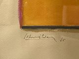 an image of a painting of a yellow and red square with a black line