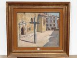 a picture of a painting of a cross on a wall