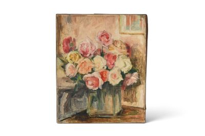 une peinture de fleurs dans un vase sur une table