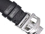 black leather belt with silver buckle on a white background