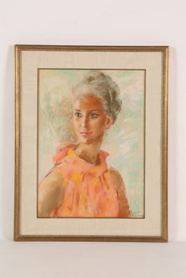 painting of a young girl in a pink dress in a gold frame