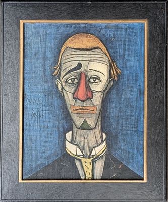 tableau représentant un homme en costume avec un nez rouge