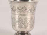 a silver cup that is sitting on top of a table