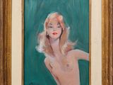 an oil painting of a woman with long blonde hair in a gold frame