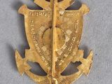 a close up of a gold badge on a white surface