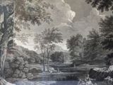a picture of a painting of a man and a woman in the woods