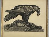 une image représentant un dessin d'un oiseau perché sur un animal mort