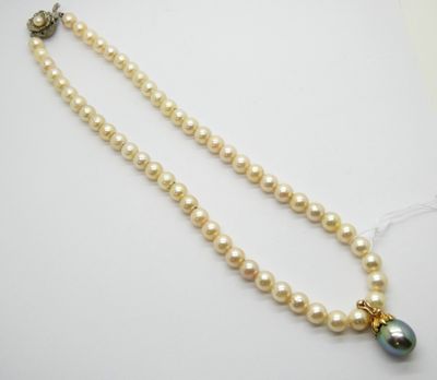 gros plan d'un collier de perles sur une surface blanche