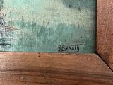 une image d'un gros plan d'une peinture sur une surface en bois