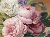 a painting of flowers in a blue vase on a table
