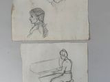 two drawings of a woman sitting at a piano and a man sitting at a piano