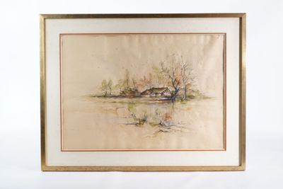 ANTOINE (XXème siècle). Paysage lacustre Aquarelle et encre …