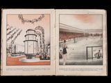an old book opened to show a drawing of an indoor swimming pool