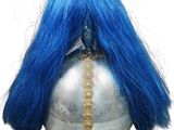 a helmet with a blue wig on top of it
