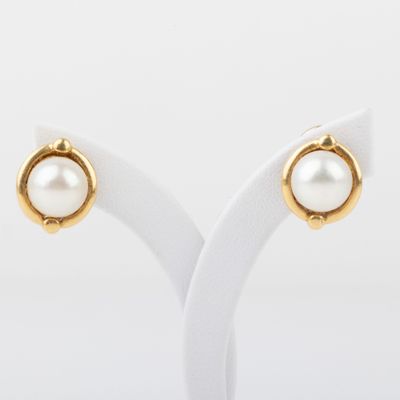 Paire de clip d'oreilles, demi-perles de culture, diam : 8.