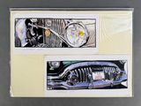 two pictures of a car and a clock on the wall