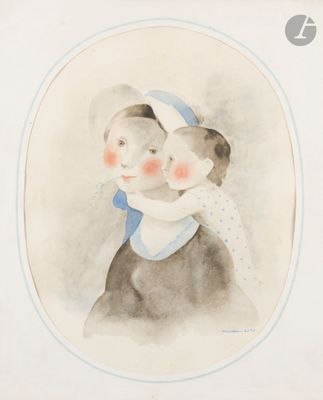peinture d'une femme tenant un enfant dans ses bras
