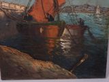 a picture of a painting of a boat in the water