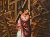 an image of a painting of a woman carrying a cross