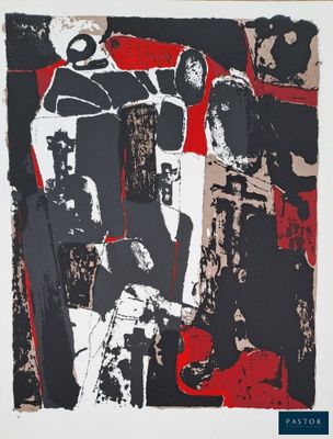 l'image d'une peinture noire et rouge sur un mur blanc