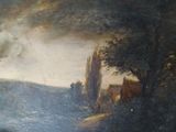 un tableau représentant un homme à cheval dans l'eau
