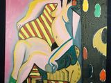une peinture représentant une femme assise sur une chaise