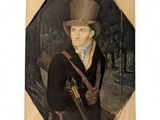 painting of a man in a top hat holding a rifle