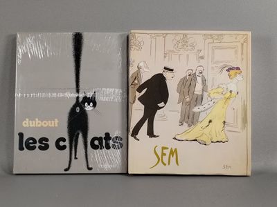 deux livres posés sur une table, dont l'un avec un chat en couverture et l'autre avec le dessin d'un homme en smoking