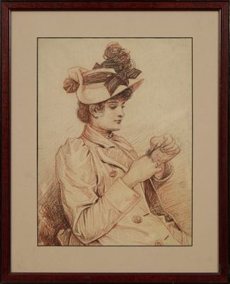 Ecole française du XIXème siècle Portrait d'élégante Sanguin…