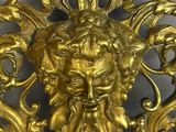 a mirror that has a gold lion head on it