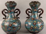 pair of chinese cloise glass vases with bronze handles and handles