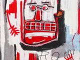 an image of a painting of a red and white face on a white background