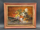 une image d'une peinture de fleurs dans un vase sur une table