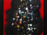 an image of a painting of a bunch of skulls on a red background