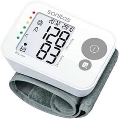 an image of a digital blood pressure monitor on a white background