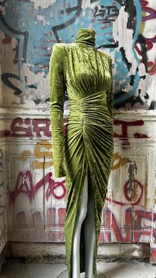 Robe T.36 A.VAUTHIER Velours de soie stretch Vert Olive Neuve avec éti - Photo 1